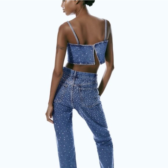 ZARA JEWEL DENIM TRE TOP Sz M-L 6045/217/400 - Picture 5 of 9